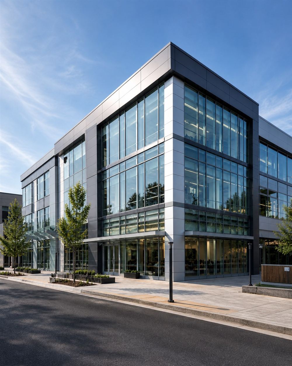 Glass and metal-panel commercial building exterior
